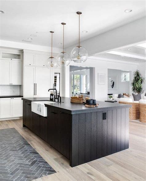 modern white black island kitchen